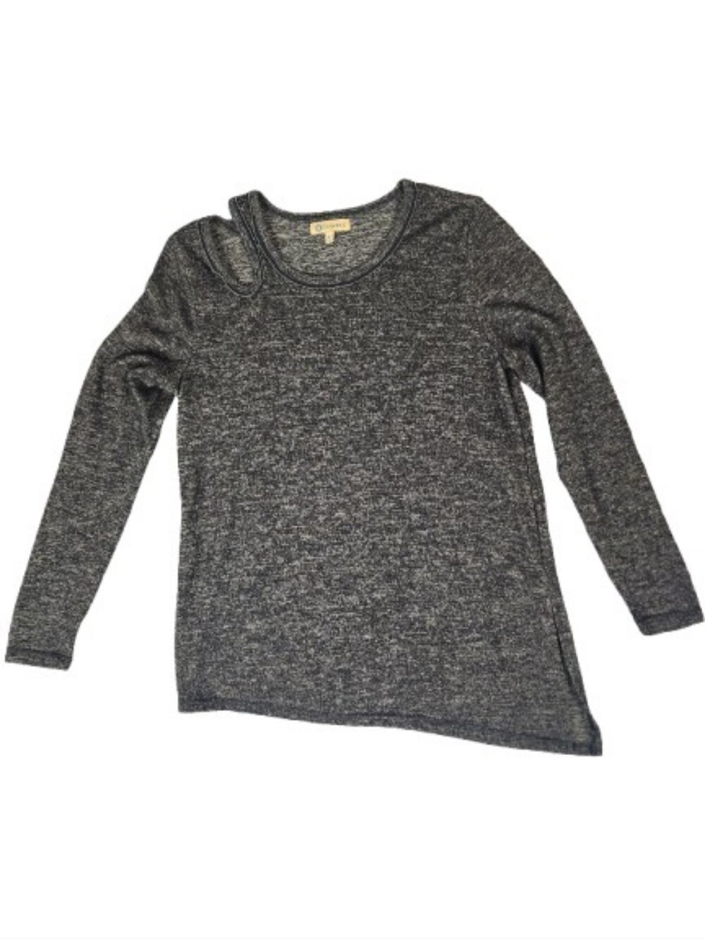 Democracy Heather Gray Long Sleeve Asymmetric Top Small Silver Beaded Trim XS